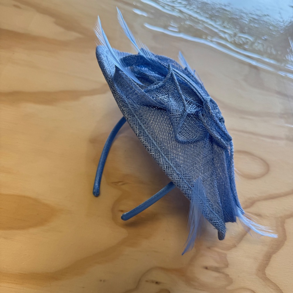 Phase Eight Blue Sinamay Fascinator Hat with Feathers Wedding Guest Tea Party